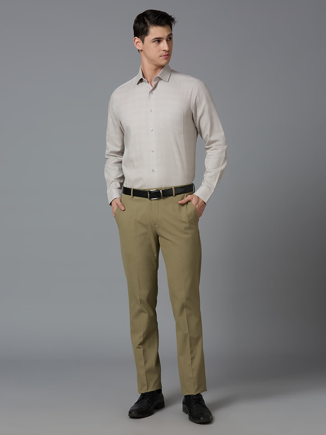 Beige 100% Cotton Plain Regular Fit Formal Full Sleeve Shirts