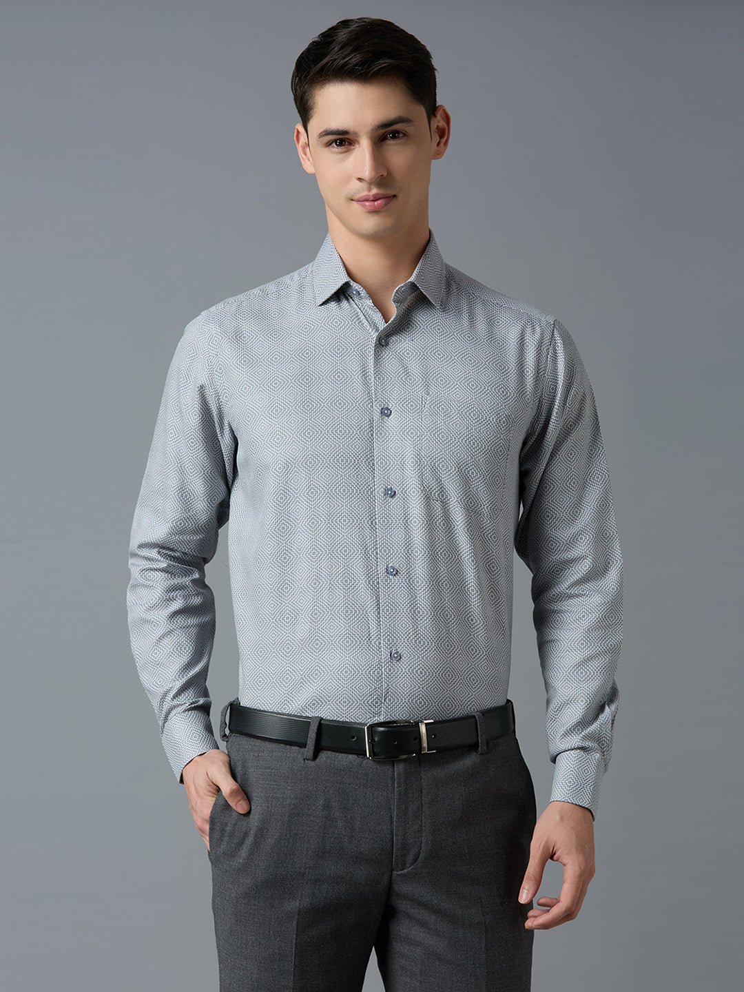 Grey 100% Cotton Plain Regular Fit Formal Full Sleeve Shirts