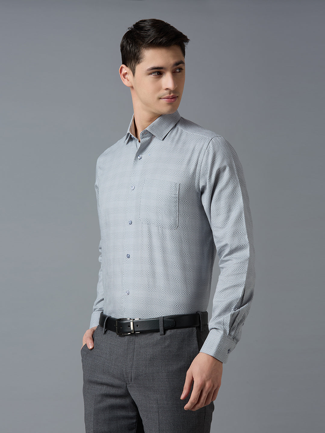 Grey 100% Cotton Plain Regular Fit Formal Full Sleeve Shirts