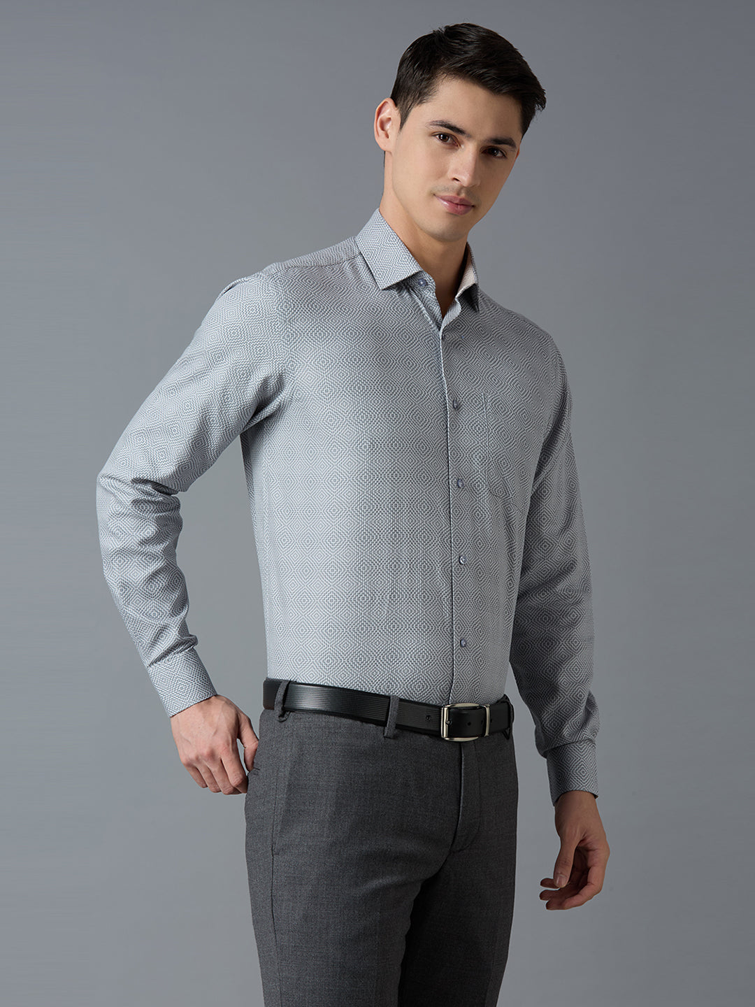 Grey 100% Cotton Plain Regular Fit Formal Full Sleeve Shirts