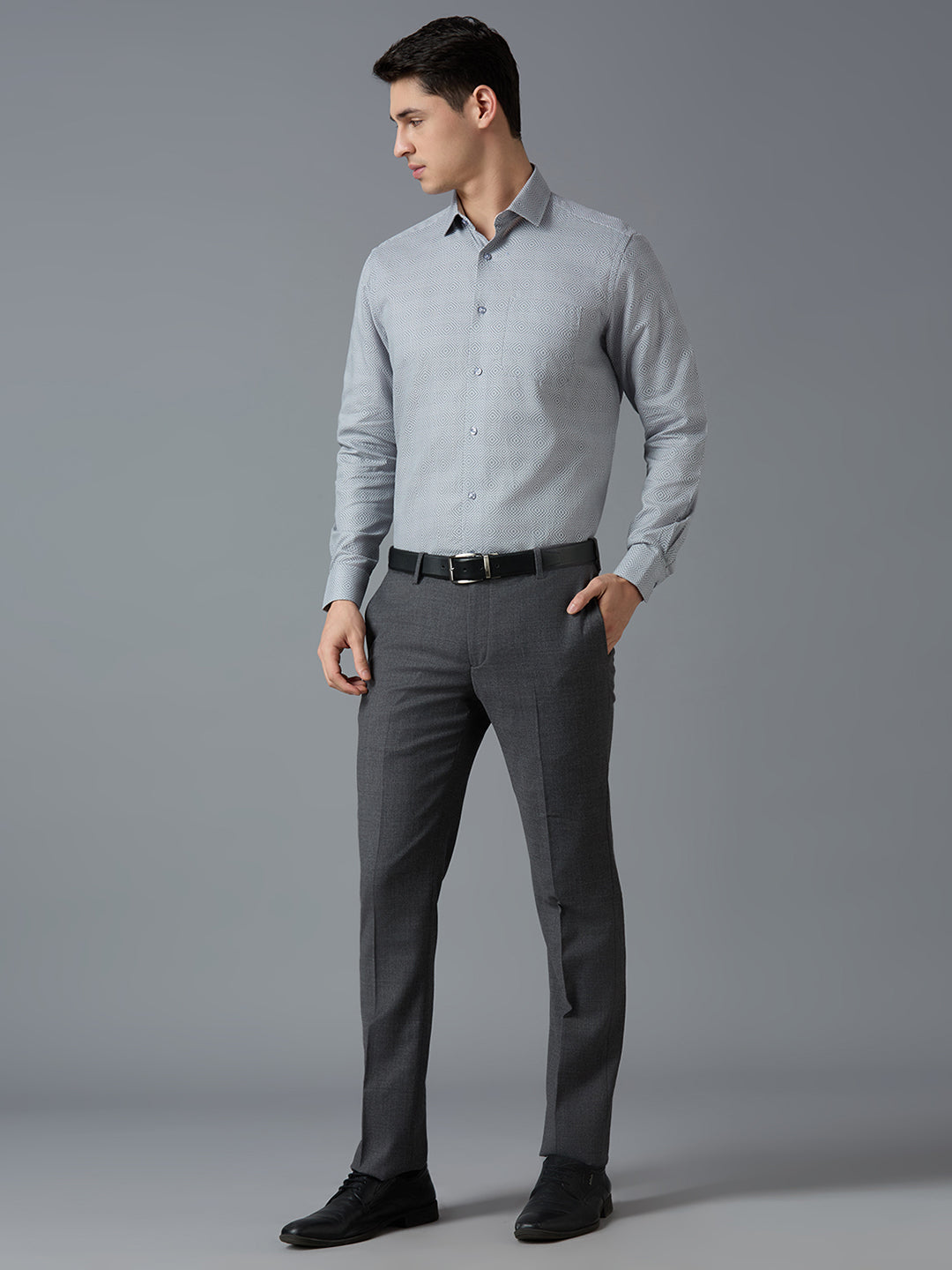 Grey 100% Cotton Plain Regular Fit Formal Full Sleeve Shirts