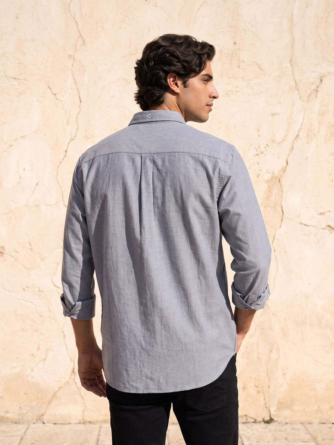 Men's Pure Cotton Oxford Regular Fit Full Sleeve Casual Shirt - Black