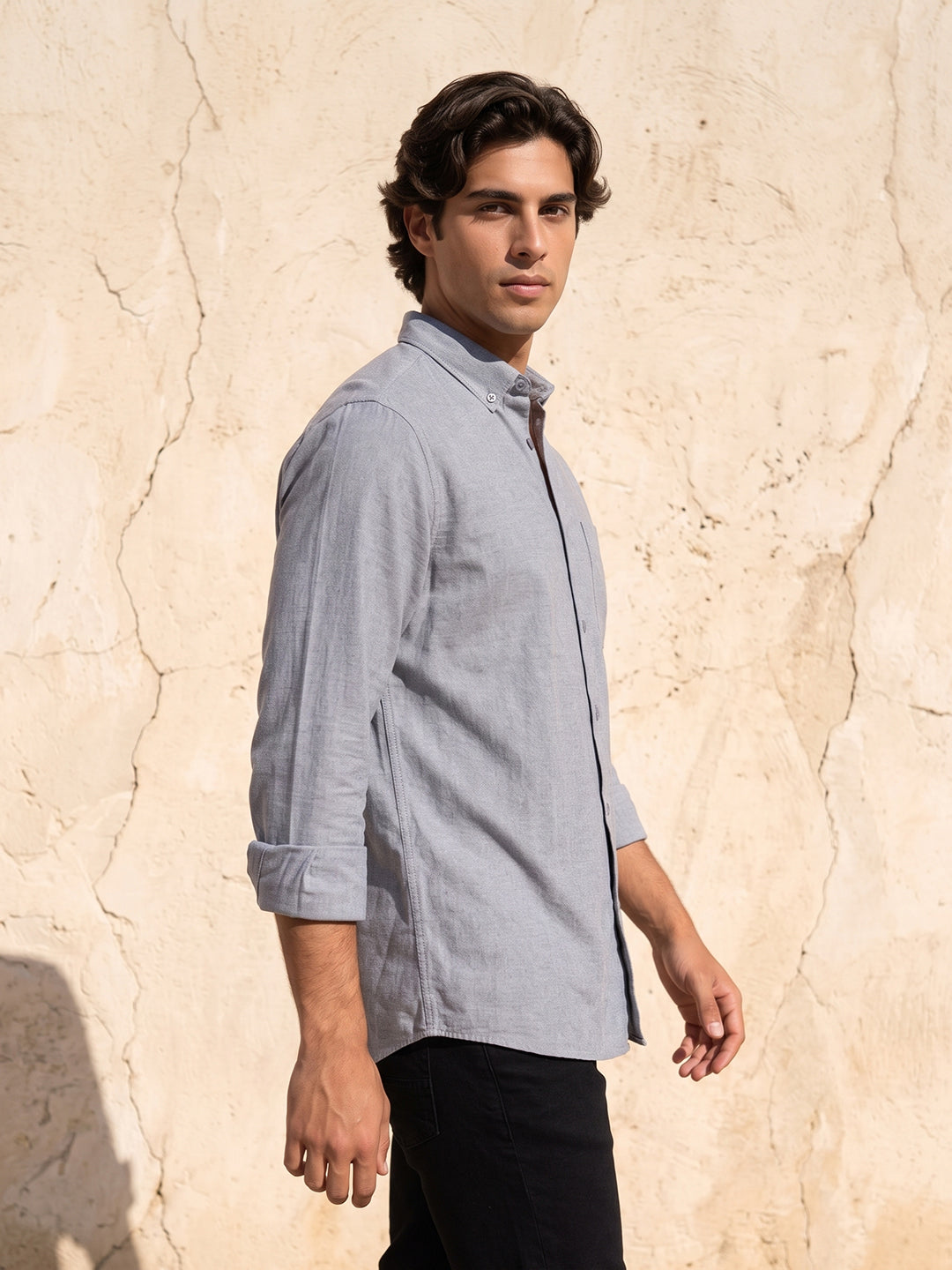 Men's Pure Cotton Oxford Regular Fit Full Sleeve Casual Shirt - Black
