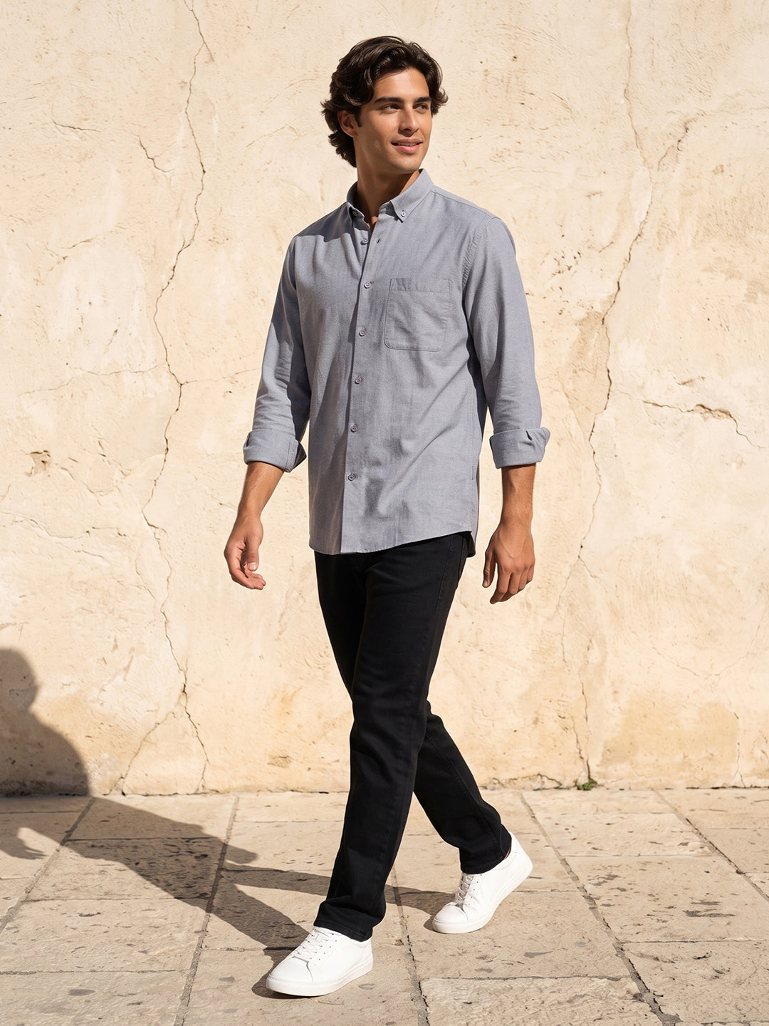 Men's Pure Cotton Oxford Regular Fit Full Sleeve Casual Shirt - Black