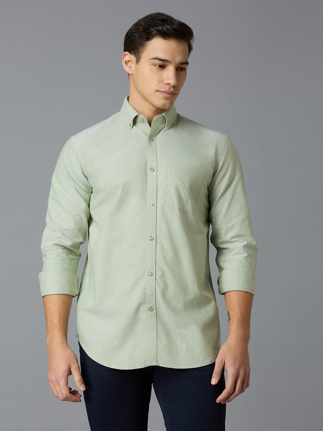 Green 100% Cotton Regular Smart Casual Full Sleeve Shirts