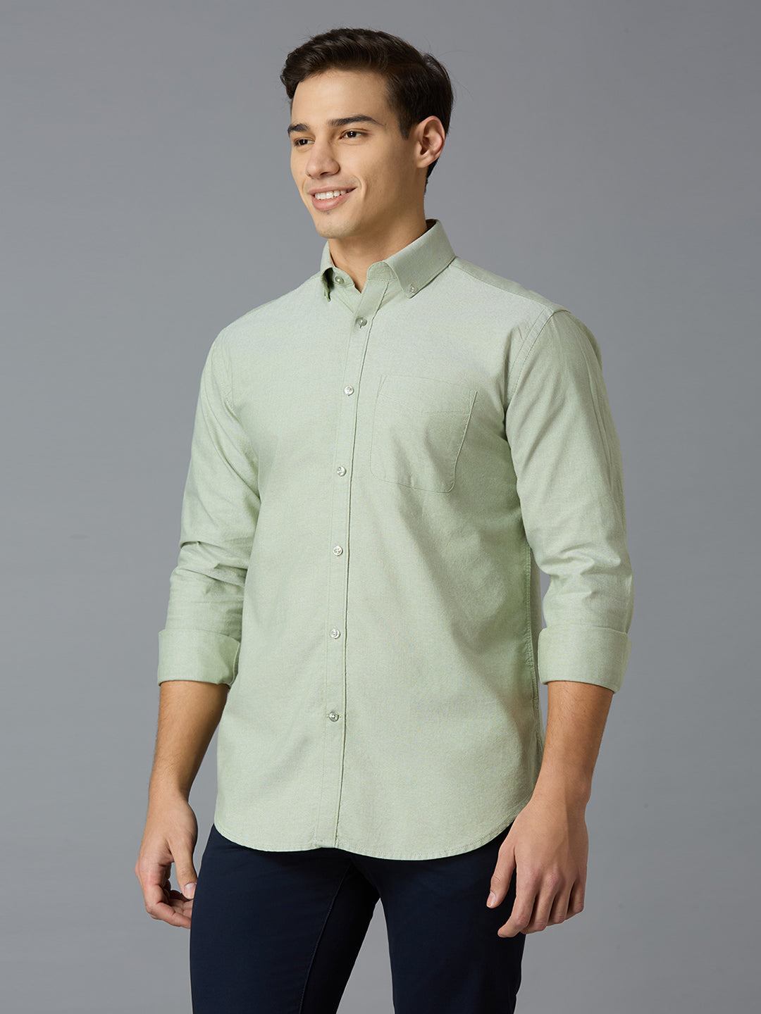 Green 100% Cotton Regular Smart Casual Full Sleeve Shirts