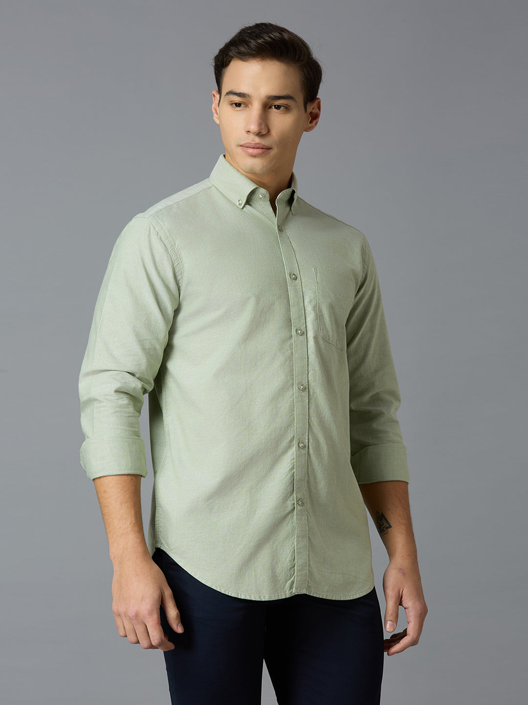 Green 100% Cotton Regular Smart Casual Full Sleeve Shirts