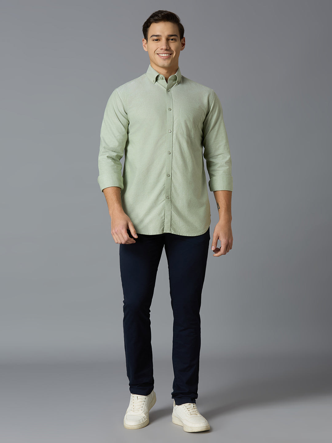 Green 100% Cotton Regular Smart Casual Full Sleeve Shirts