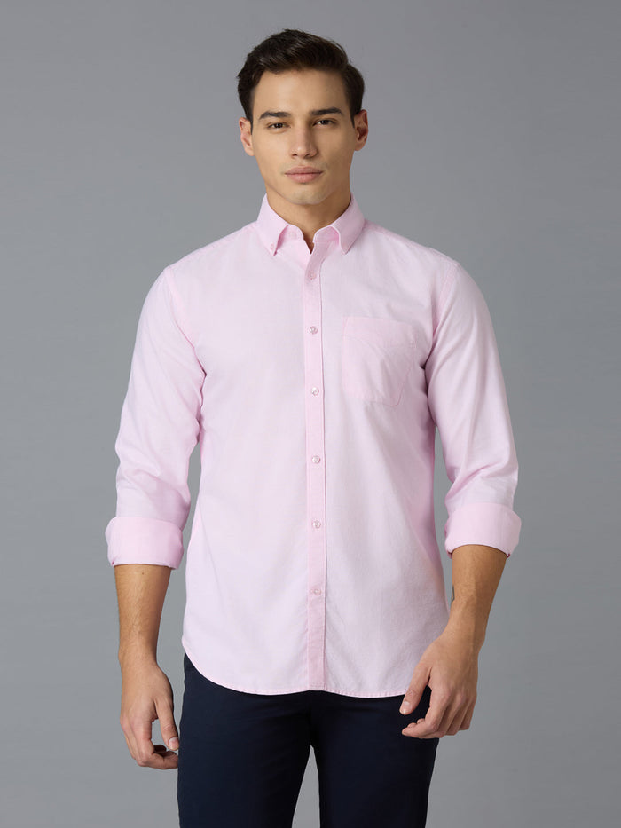 Men's Pure Cotton Oxford Oxford Regular Fit Full Sleeve Casual Shirt - Pink