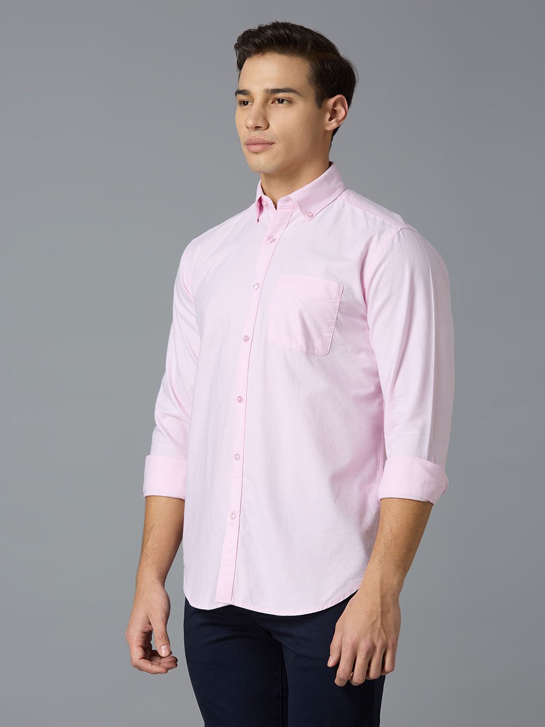 Pink 100% Cotton Self Design Regular Fit Smart Casual Full Sleeve Shirts