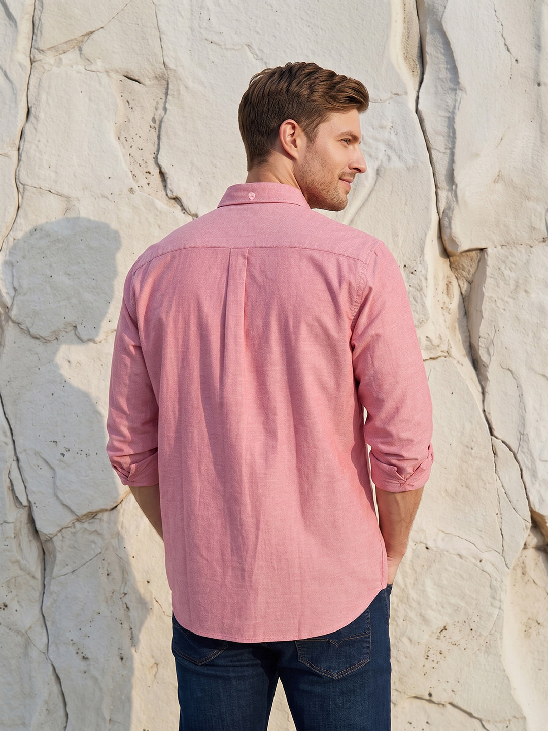 Men's Pure Cotton Oxford Regular Fit Full Sleeve Casual Shirt - Red