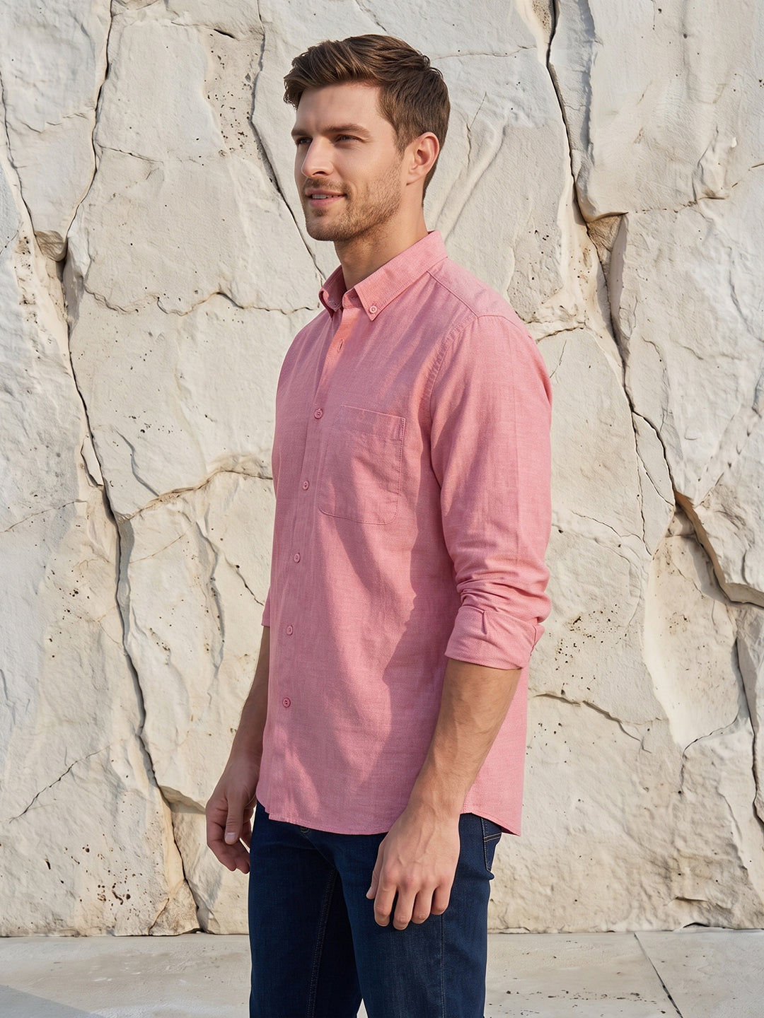 Men's Pure Cotton Oxford Regular Fit Full Sleeve Casual Shirt - Red