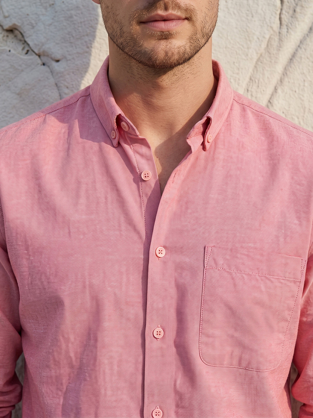 Men's Pure Cotton Oxford Regular Fit Full Sleeve Casual Shirt - Red