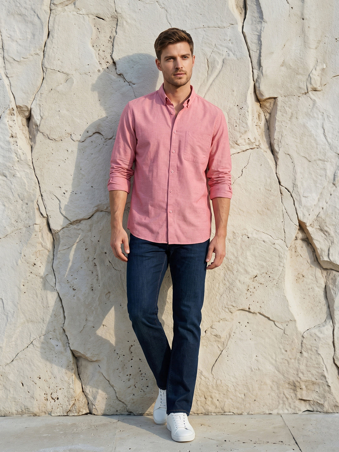 Men's Pure Cotton Oxford Regular Fit Full Sleeve Casual Shirt - Red