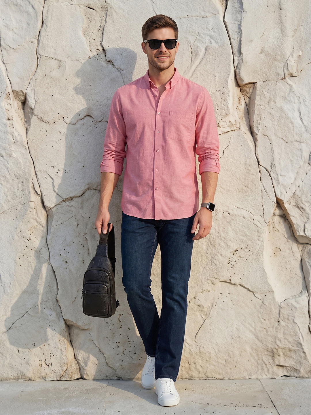 Men's Pure Cotton Oxford Regular Fit Full Sleeve Casual Shirt - Red