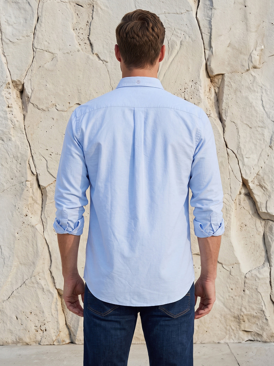Men's Pure Cotton Oxford Regular Fit Full Sleeve Casual Shirt - Blue