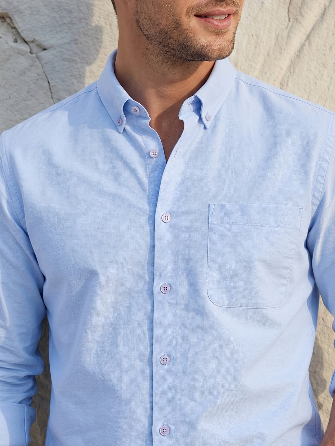 Men's Pure Cotton Oxford Regular Fit Full Sleeve Casual Shirt - Blue