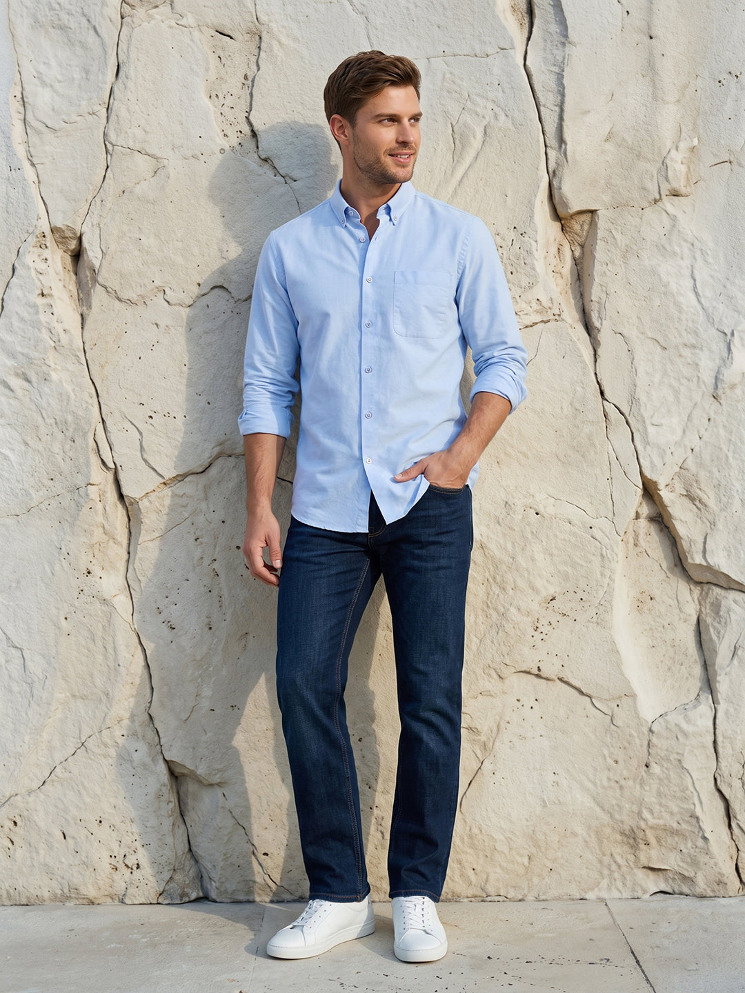 Men's Pure Cotton Oxford Regular Fit Full Sleeve Casual Shirt - Blue
