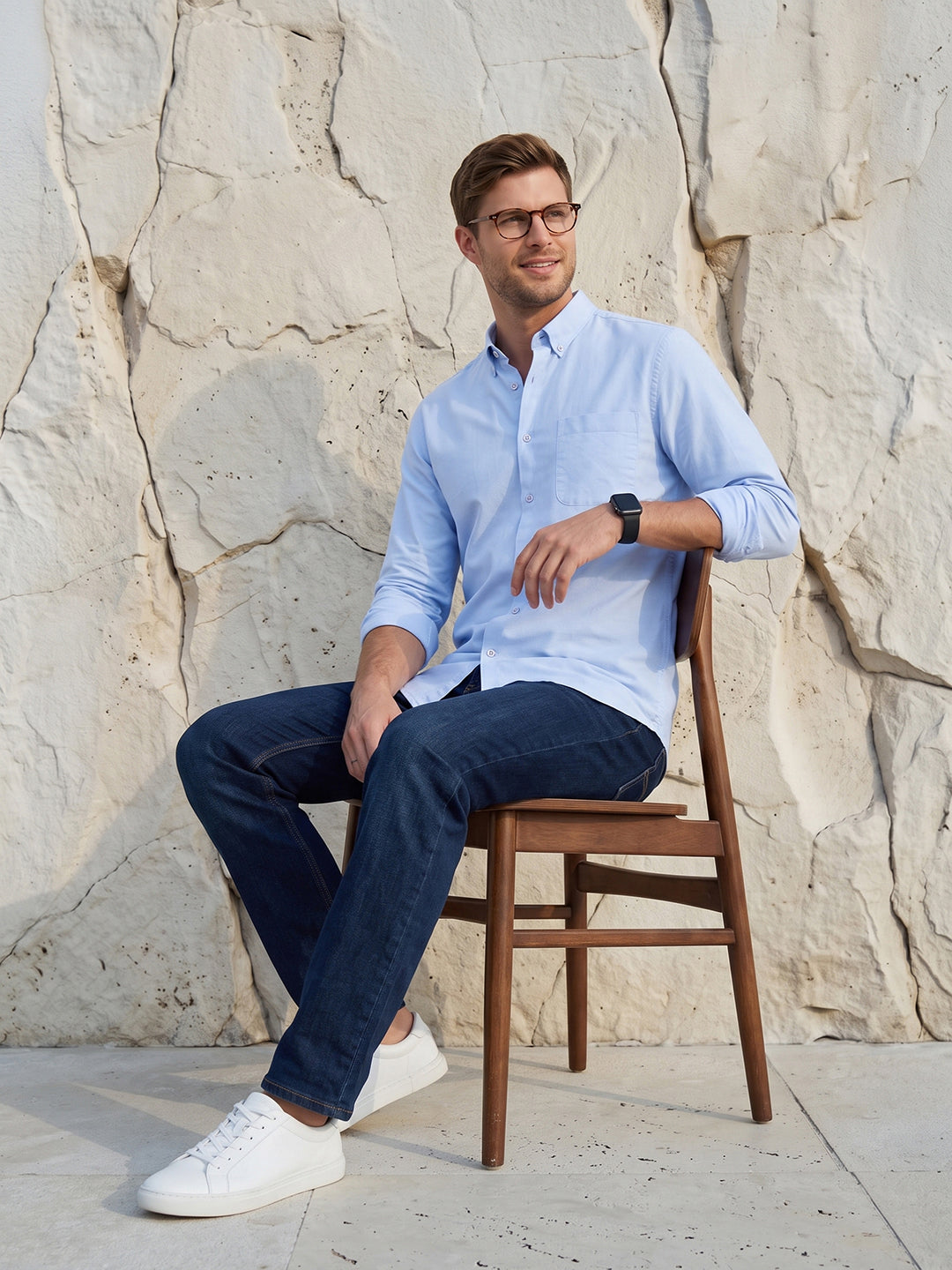 Men's Pure Cotton Oxford Regular Fit Full Sleeve Casual Shirt - Blue
