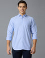 Sky Blue 100% Cotton Self Design Regular Fit Smart Casual Full Sleeve Shirts