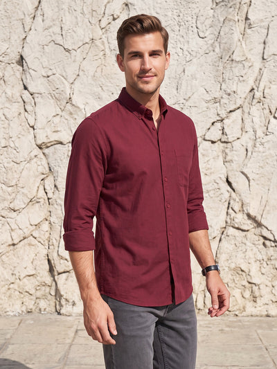 Men's Pure Cotton Oxford Regular Fit Full Sleeve Casual Shirt - Maroon