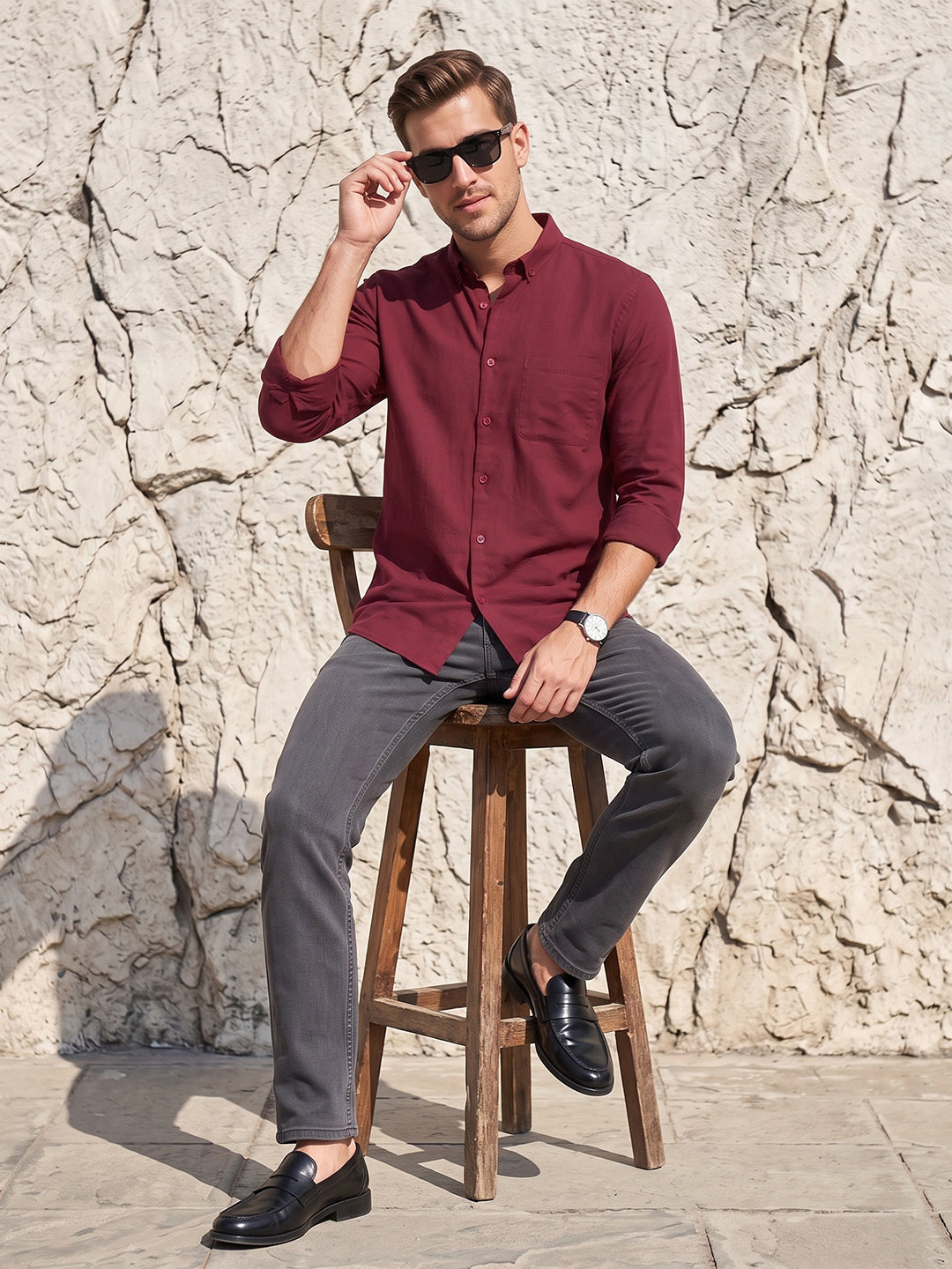 Men's Pure Cotton Oxford Regular Fit Full Sleeve Casual Shirt - Maroon