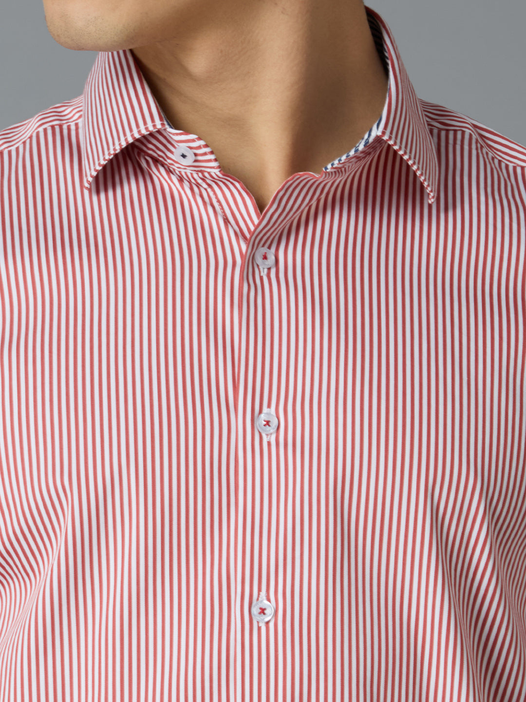 Red 67% Cotton 28% Nylon 5% Spandex Stripes Slim Fit Smart Casual Full Sleeves Shirts