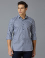 Navy 67% Cotton 28% Nylon 5% Spandex Checks Slim Fit Smart Casual Full Sleeves Shirts