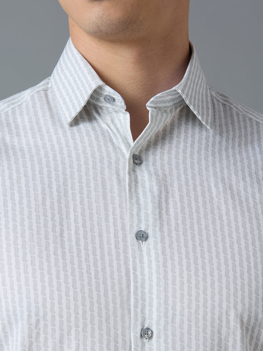 White 100% cotton printed Regular fit formal full sleeve shirt