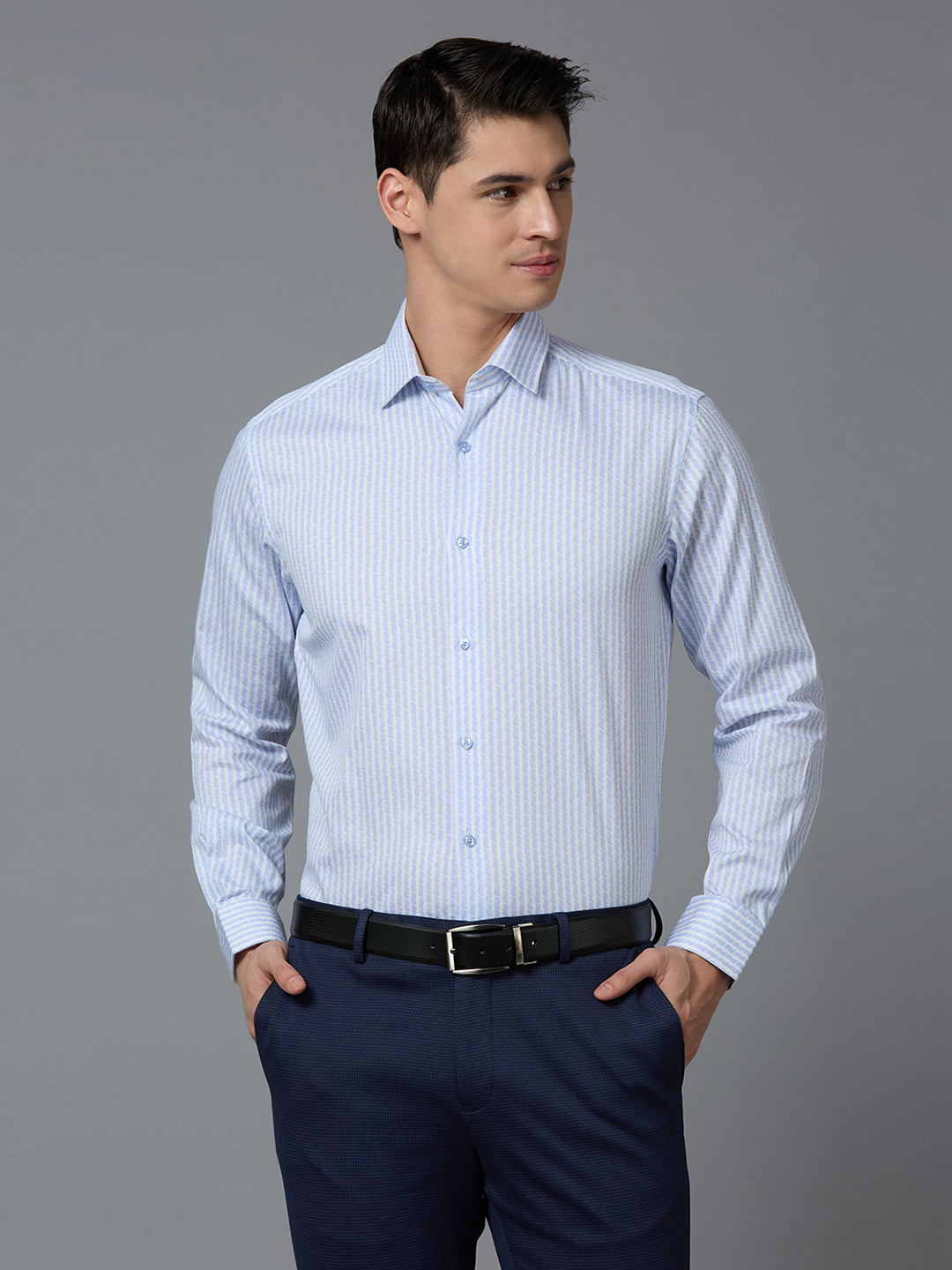 Blue 100% Cotton Printed Regular Fit Formal Full Sleeve Shirts