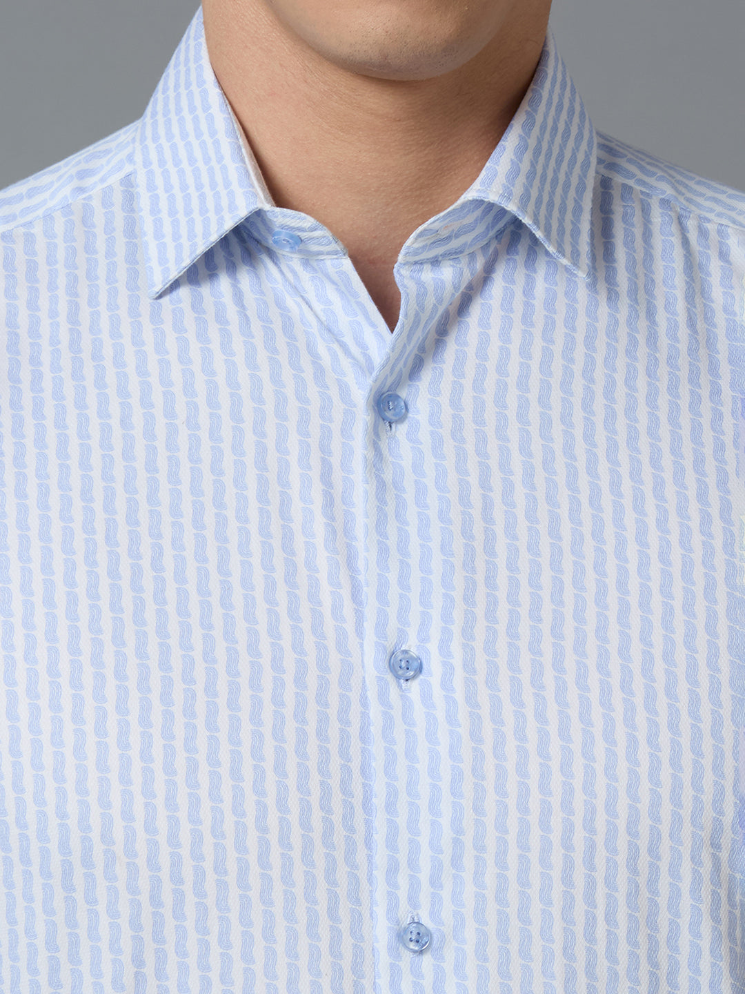 Blue 100% Cotton Printed Regular Fit Formal Full Sleeve Shirts