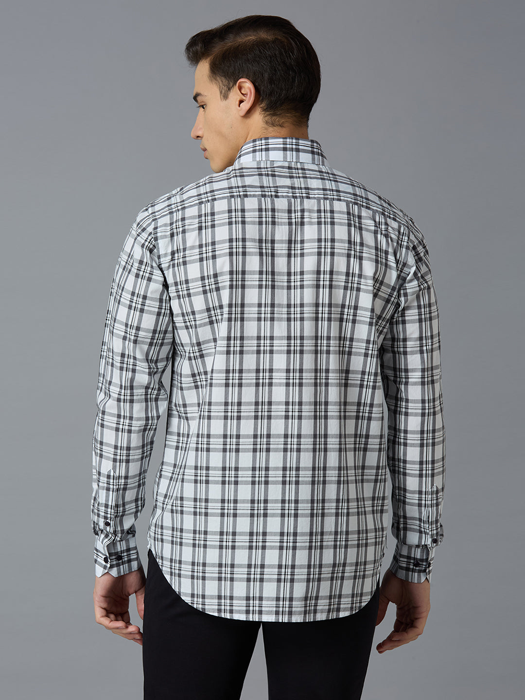 Black-White 100% Cotton Checks Regular Fit Smart Casual Full Sleeves Shirts