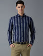 Navy/WHt 100% Cotton Striped Slim fit Formal Full Sleeve Shirts