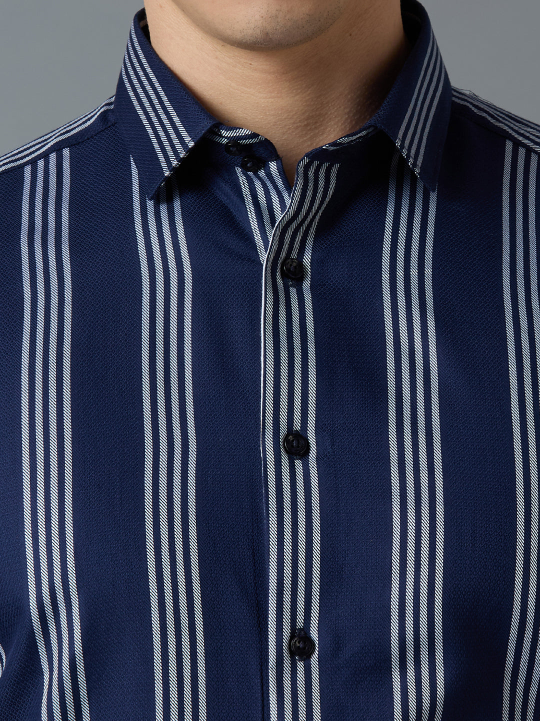 Navy/WHt 100% Cotton Striped Slim fit Formal Full Sleeve Shirts