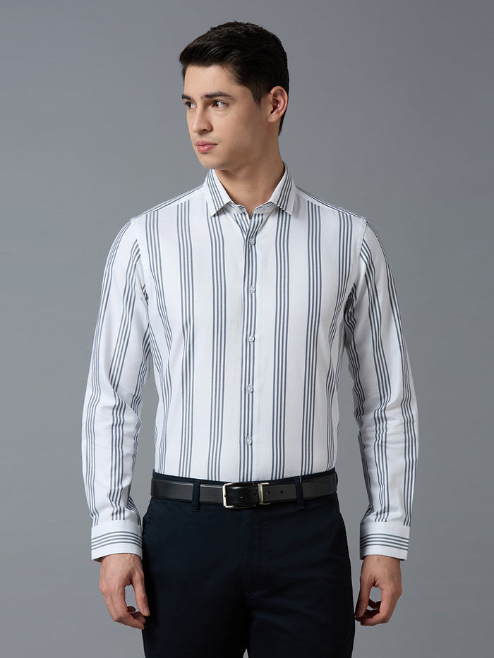 Men's Pure Cotton Stripe Stripe Slim Fit Full Sleeve Formal Shirt - White & Black