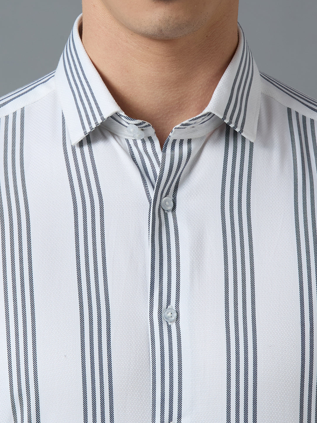 White Blk 100% Cotton Striped Slim fit Formal Full Sleeve Shirts