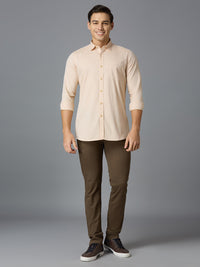 Brown 97% Cotton 3% Spandex Plain Tailor Fit Smart Casual Cross Pocket Trousers