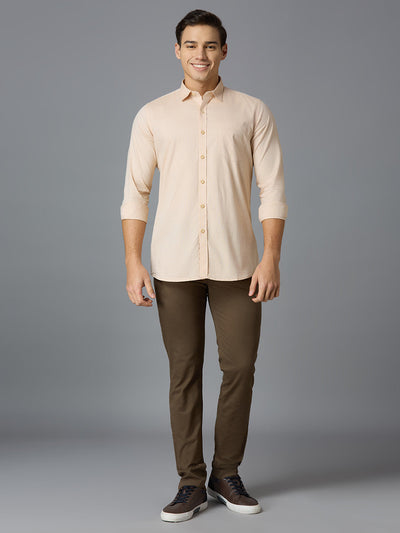 Brown 97% Cotton 3% Spandex Plain Tailor Fit Smart Casual Cross Pocket Trousers