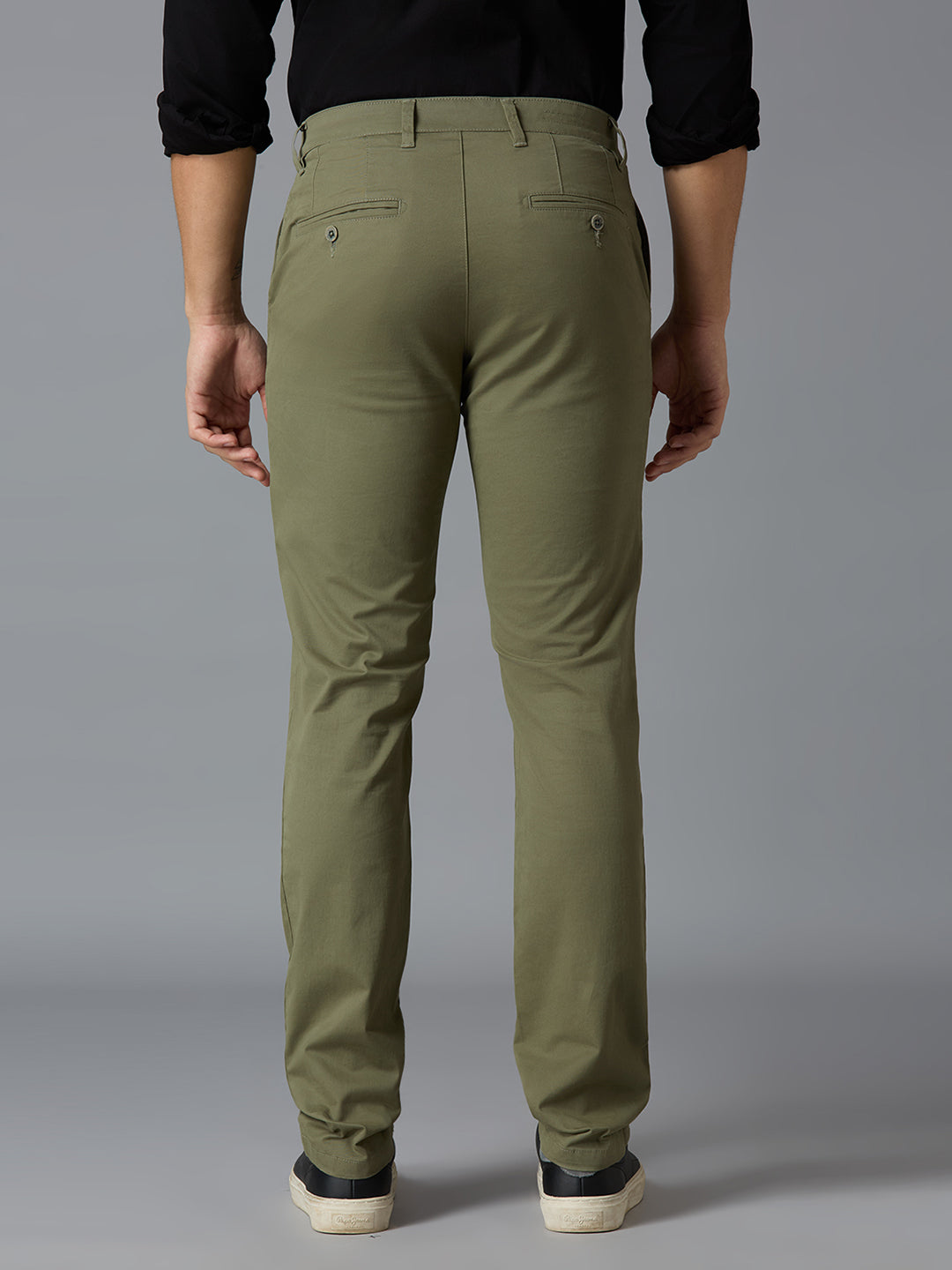 Olive 97% Cotton 3% Spandex Plain Tailor Fit Smart Casual Cross Pocket Trousers