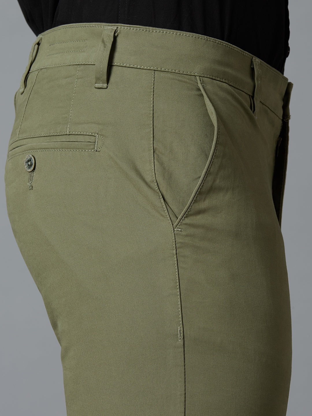 Olive 97% Cotton 3% Spandex Plain Tailor Fit Smart Casual Cross Pocket Trousers