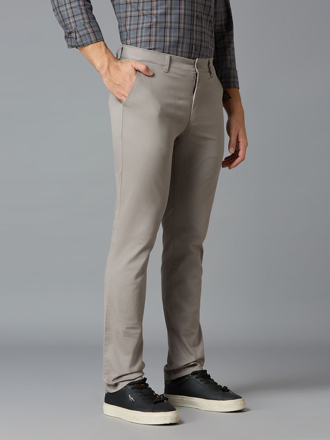 Cement 97% Cotton 3% Spandex Dobby Tailor Fit Smart Casual Cross Pocket Trousers