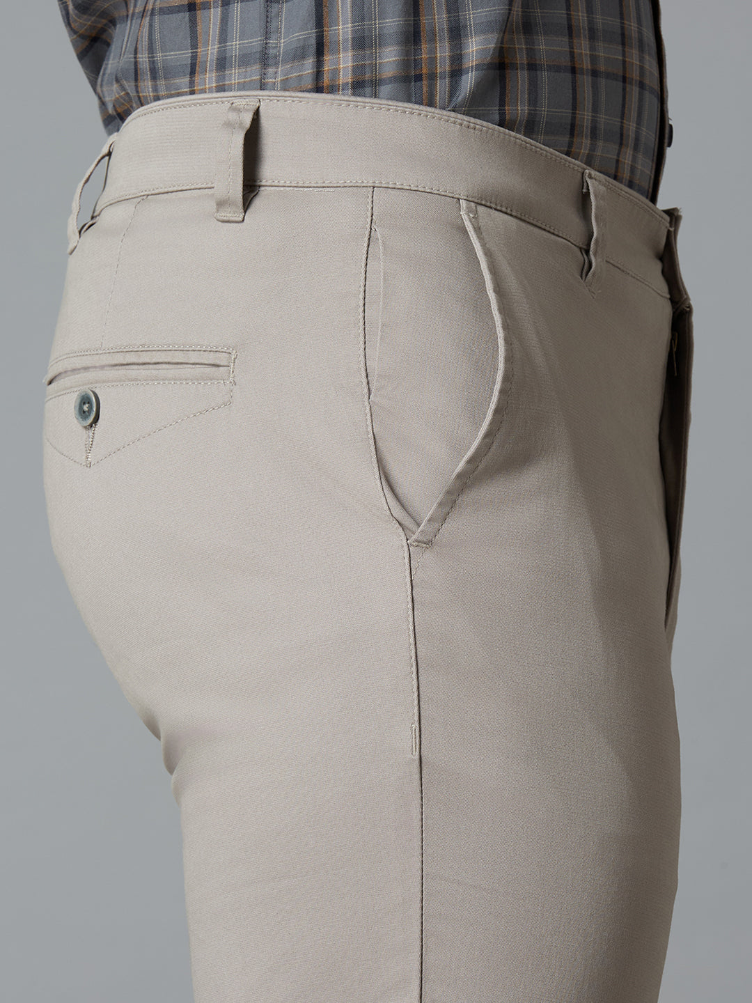 Cement 97% Cotton 3% Spandex Dobby Tailor Fit Smart Casual Cross Pocket Trousers