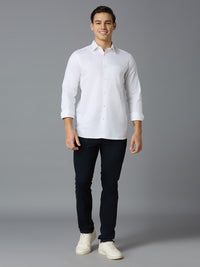 Navy 97% Cotton 3% Spandex Dobby Tailor Fit Smart Casual Cross Pocket Trousers