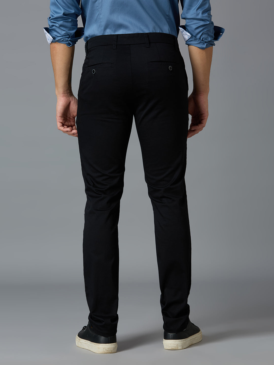 Black 97% Cotton 3% Spandex Plain Tailor Fit Smart Casual Cross Pocket Trousers