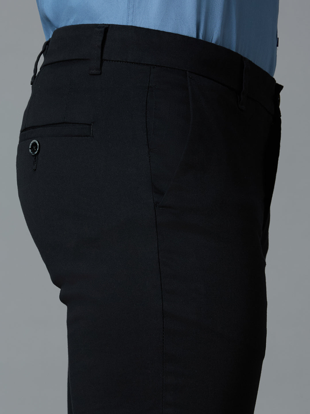 Black 97% Cotton 3% Spandex Plain Tailor Fit Smart Casual Cross Pocket Trousers