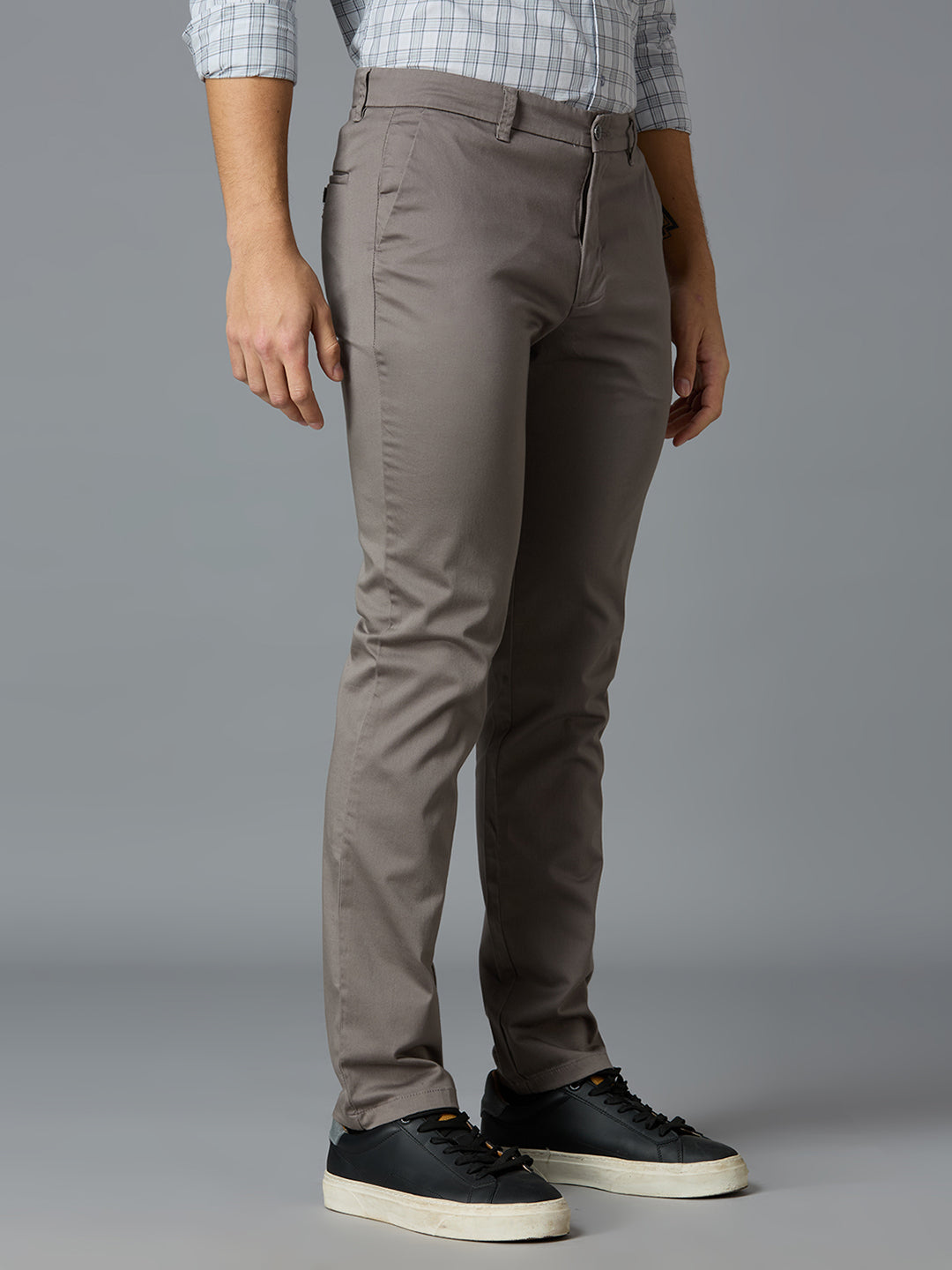 Cement 97% Cotton 3% Spandex Plain Tailor Fit Smart Casual Cross Pocket Trousers