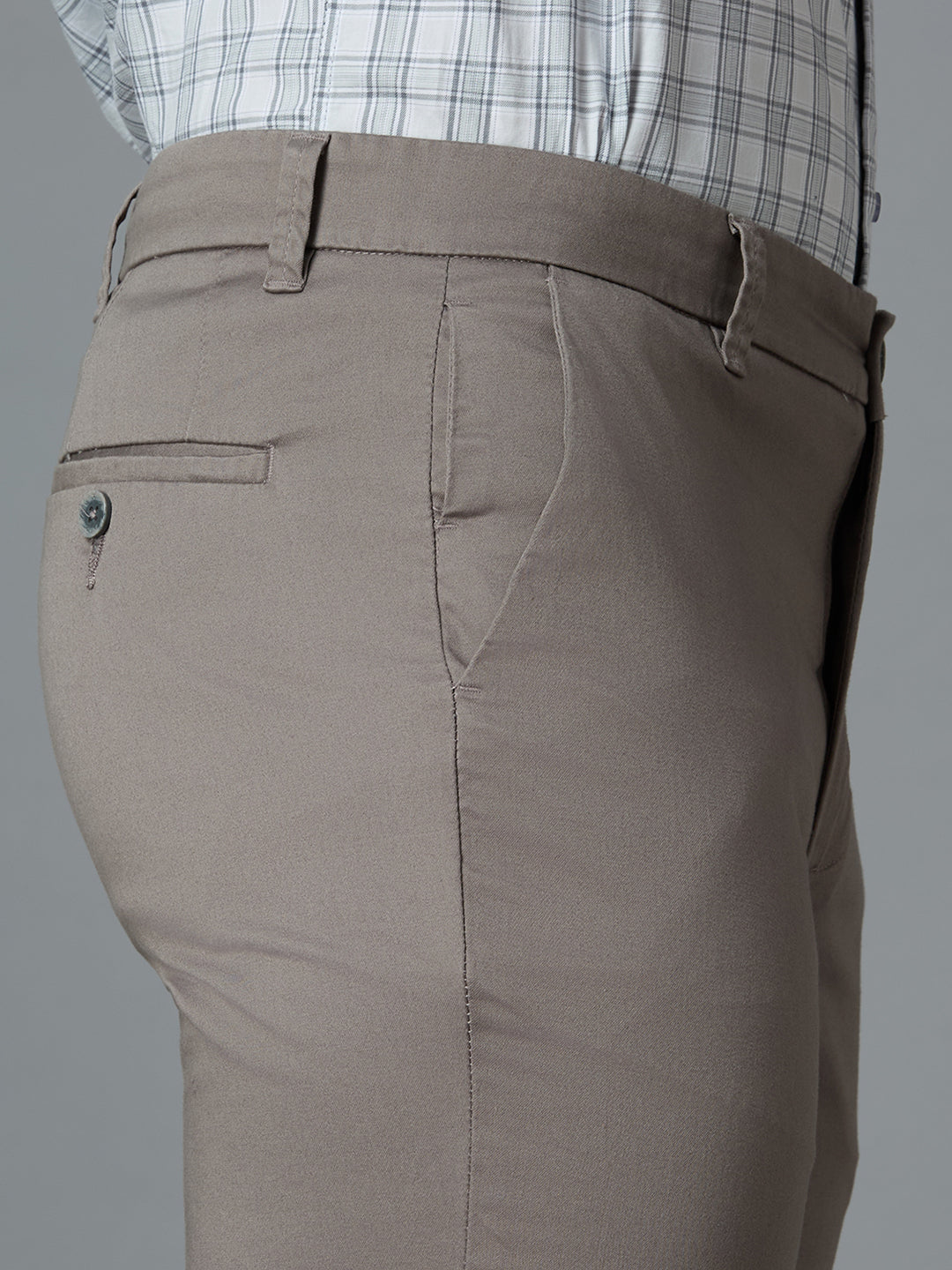 Cement 97% Cotton 3% Spandex Plain Tailor Fit Smart Casual Cross Pocket Trousers