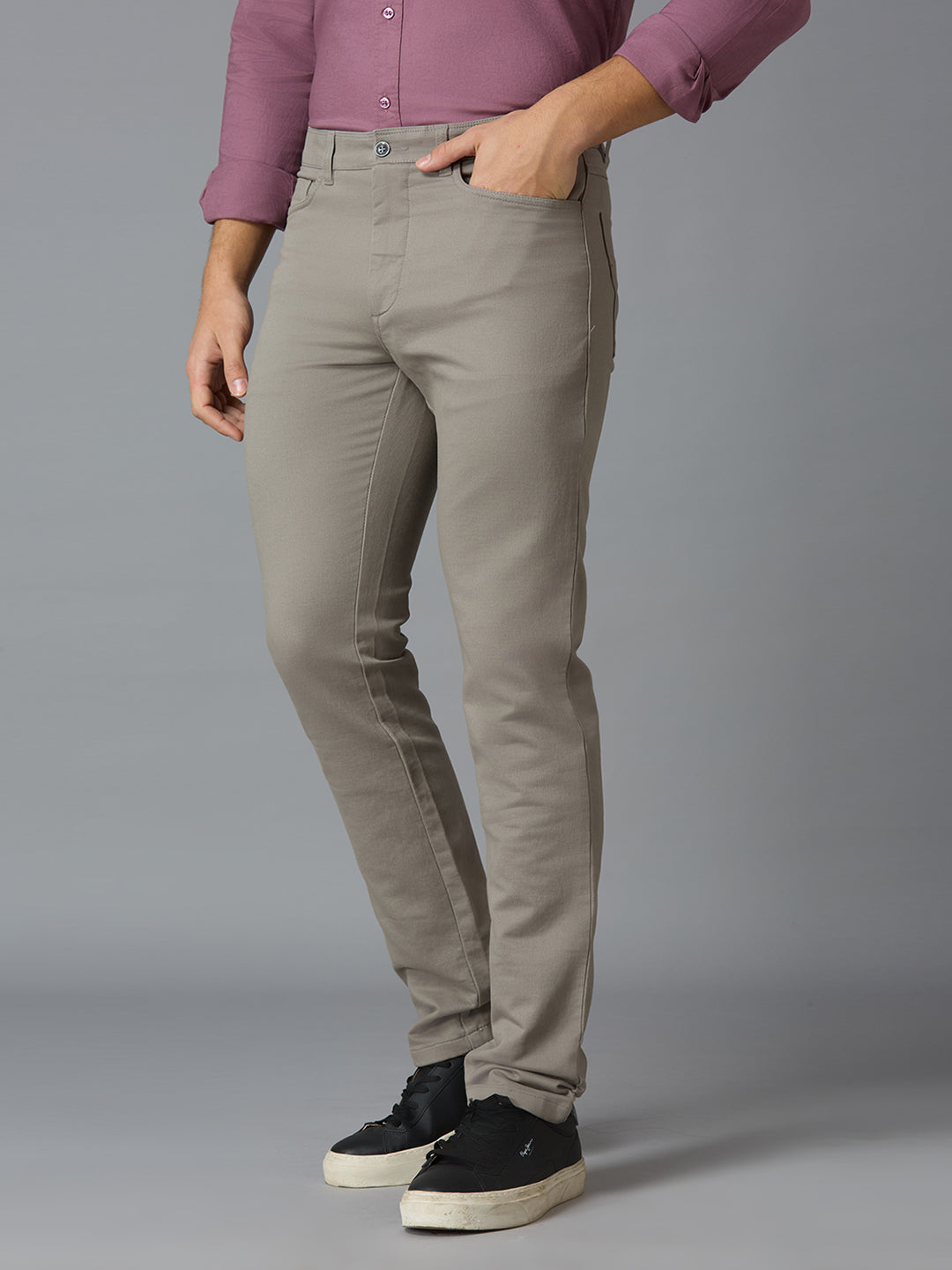 Cement 97% Cotton 3% Spandex Plain Tailor Fit Smart Casual 5 Pocket Trousers