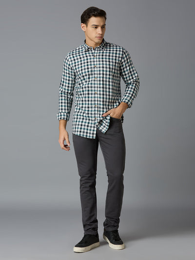 Grey 97% Cotton 3% Spandex Plain Tailor Fit Smart Casual 5 Pocket Trousers