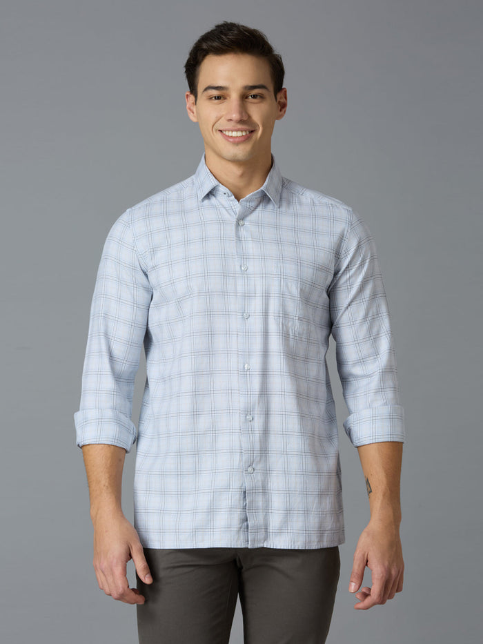 Men's Pure Cotton Checks Slim Fit Full Sleeve Casual Shirt - Blue